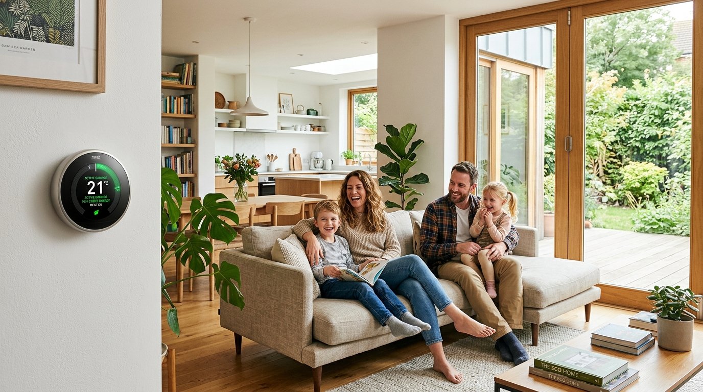 British Family Enjoying Warm Eco-Friendly Home